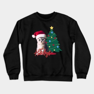 Cute brown cat n Santa hat with christmas tree ,Brafdesign Crewneck Sweatshirt